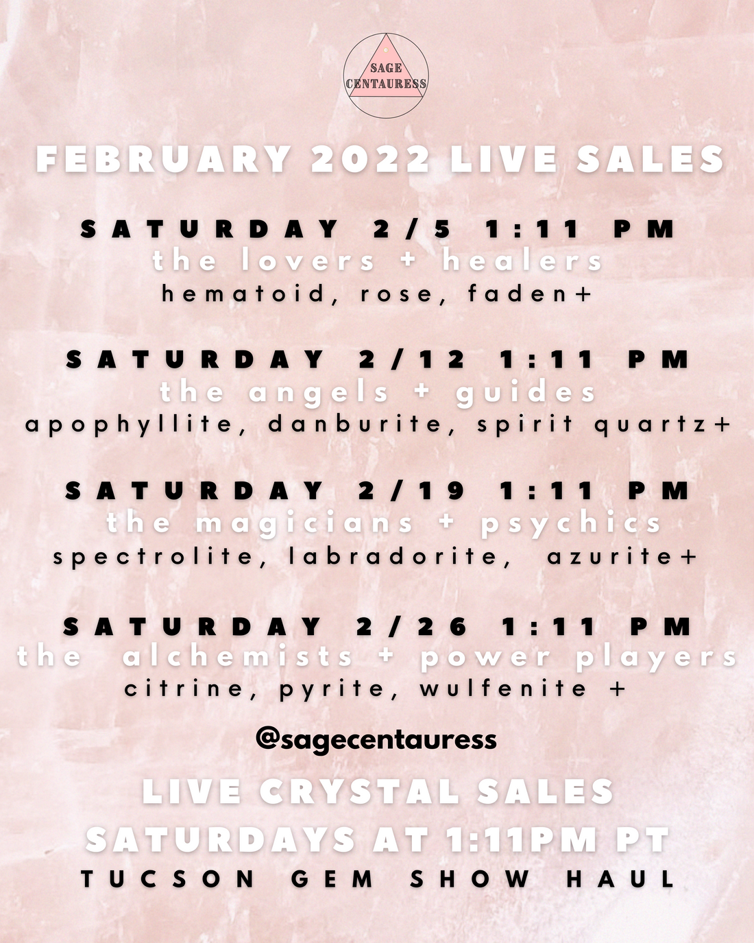 February 2022 IG Live Crystal Sale Schedule